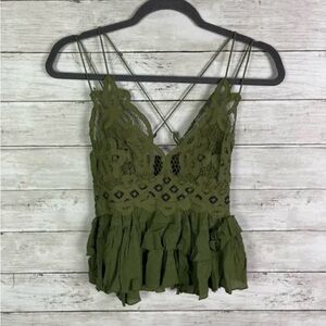 Free people adella cami green lace boho top size xs